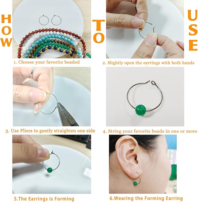 6pcs 20G Pure Titanium Earring Hoops DIY Beaded Earrings Findings Components for Jewelry Making 20mm, Hypoallergenic Beading Hoop Earring Making Kit for Women Men Sensitive Ears