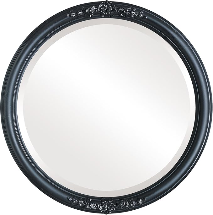 OVALCREST Round Beveled Wall Mirror for Home Decor - Contessa Style - Matte Black - 16x16 Outside Dimensions