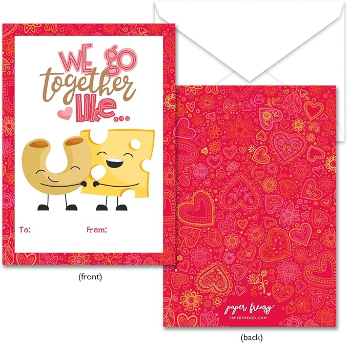 Paper Frenzy Food Themed We Go Together Like Valentine Cards WITH ENVELOPES - 25 Pack