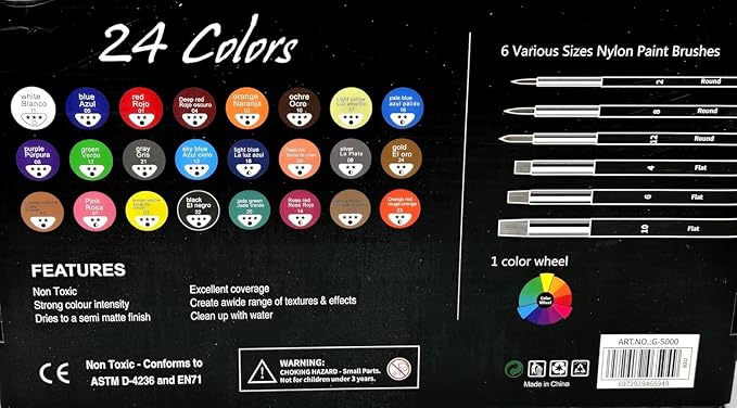 Acrylic Paint Set for Kids & Adults - Non Toxic Rich Pigments Artist Quality Great Color Jars Set for Professional Painting on Canvas, Wood, Fabric and More (24 Colors (0.8 Ounce Each)) MD-A11