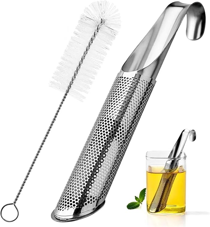 Stainless Steels Teas Strainer Infuser And Brush Set Upgraded Hanging Hook Handle Fine Net Filter For Multiple Brews Infuser For Loose And Coffee