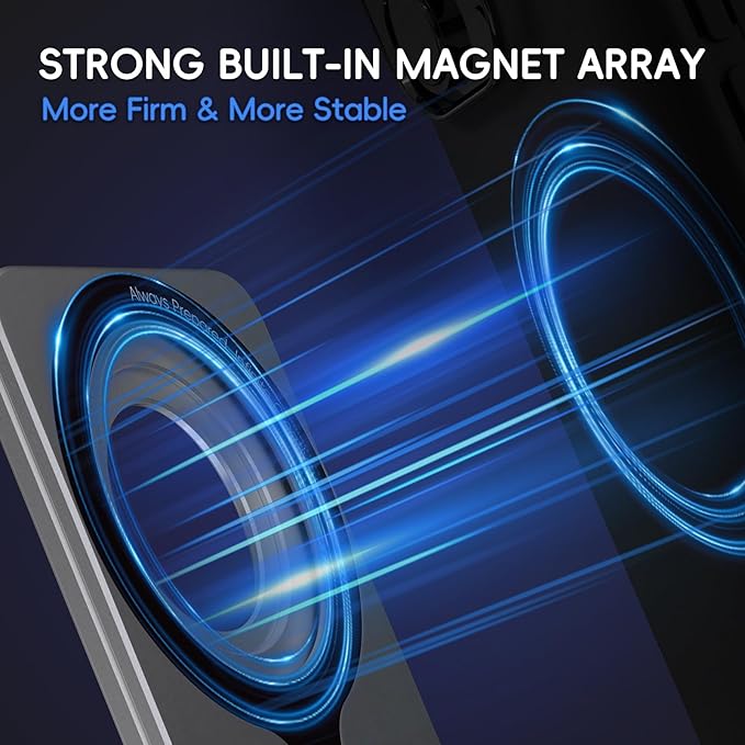 Cell Phone Stand,Adjustable Height and Angle Foldable Phone Holder for Desk, Aluminum Cell Phone Holder,Strong Magnetic Phone Stand Compatible with iPhone 16/15/14/13/12 Series (Grey)