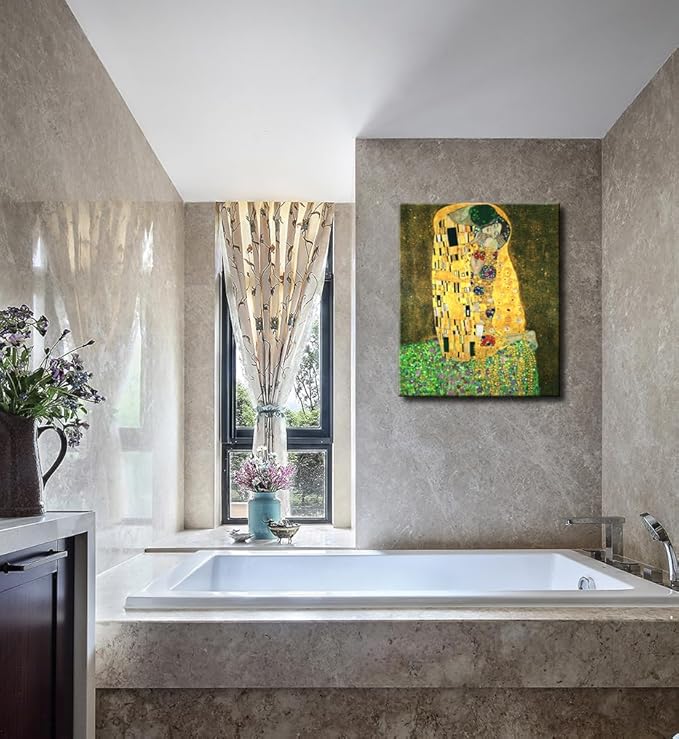 Canvas Prints Wall Art The Kiss Painting by Gustav Klimt, Famous Artwork Poster for Living Room, Bedroom Office Home Decoration 24"x36"