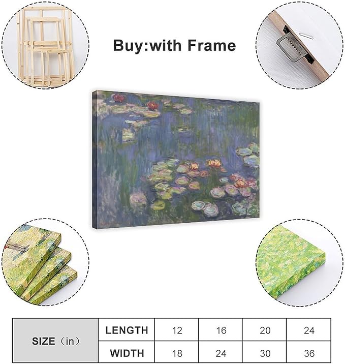 CFIOZYOS 40+ Monet Famous Print Posters Water Lilies2 by Claude Monet Impressionism Art Wall Decoration Poster Family Bar Restaurant Garage Cafe Art Print Gift Frame 24×36inch(60×90cm)