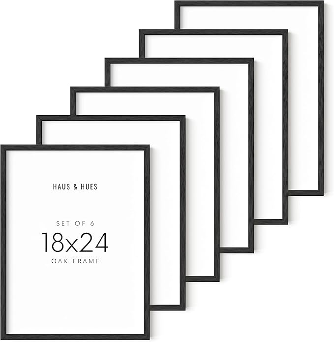 HAUS AND HUES 18x24 Black Oak Frame Set of 6 - Wooden Poster Holders, Rustic Gallery Style