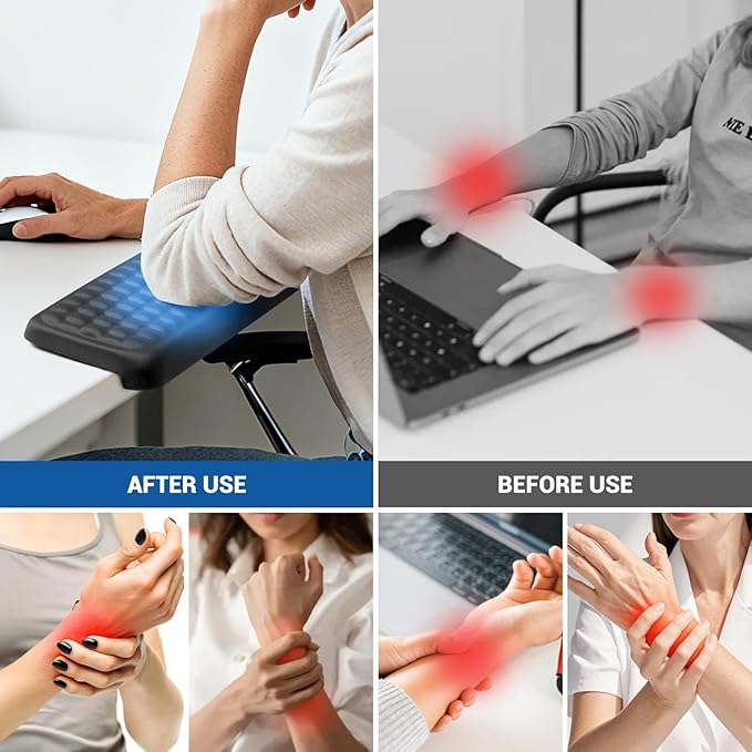 L-Shaped Arm Rest for Desk(2-Piece) Made of Memory Foam,Footrest for Under Desk at Work.Ideal for Office and Home Use.Reduces Typing Fatigue and Enhances Comfort During Work Or Gaming（ Black）