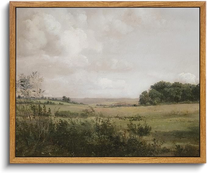 VIYYIEA Framed Canvas Wall Art Room Decor, Vintage Landscape Art Prints, Vast Grassland Rustic Farmhouse Wall Decor for Bedroom Bathroom Living Room 9"x11"
