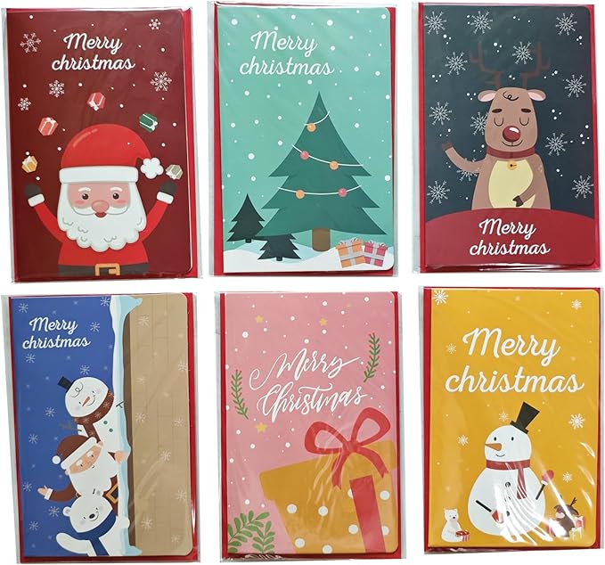 EAJASUCE 6 Set 3D Christmas Greeting Cards, Merry Christmas Cards Handmade Cards with Envelopes Xmas Gift Cards for Family