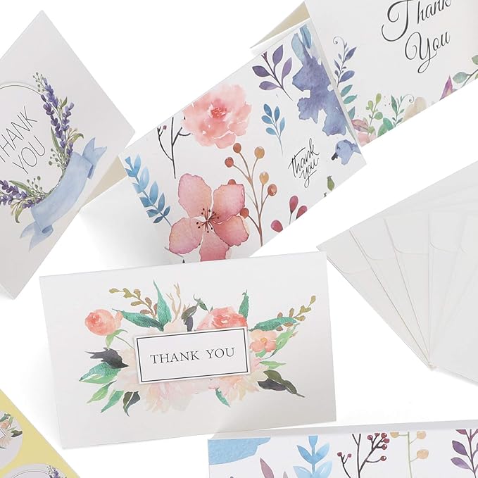 Pilipane Greeting Cards Blank Gift Paper 24Pcs Set with Envelopes and Stickers for Birthday Thank You Notes Holiday Gifts Crafting Writing Graffiti 7 x 10.5cm (thank you)