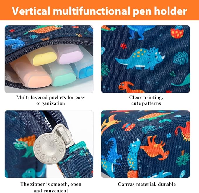 KPX Cute Standing Pencil Case Pen Holder for Kids, Pop Up Stand UP Bubble Tea Pen Organizer Kawaii Stationary for Christmas Holiday New Year Office (Dinosaur)