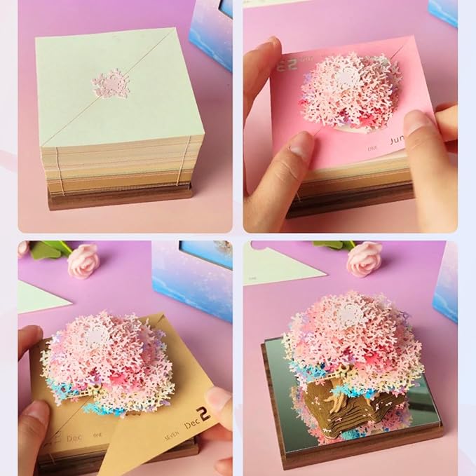 Time Piece Calendar 2026,3D Tree Tear-Away Memo Pad Creative Desk Calendars,3D Notepad Paper Carving Art Sticky Notes,3D Calendar 2026 Suitable for Room and Office Desktop Decoration