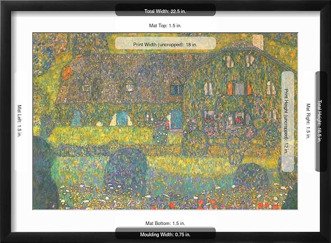 ART.COM Wall Art Print House in Attersee on Black Frame by Gustav Klimt, 22" x 16"
