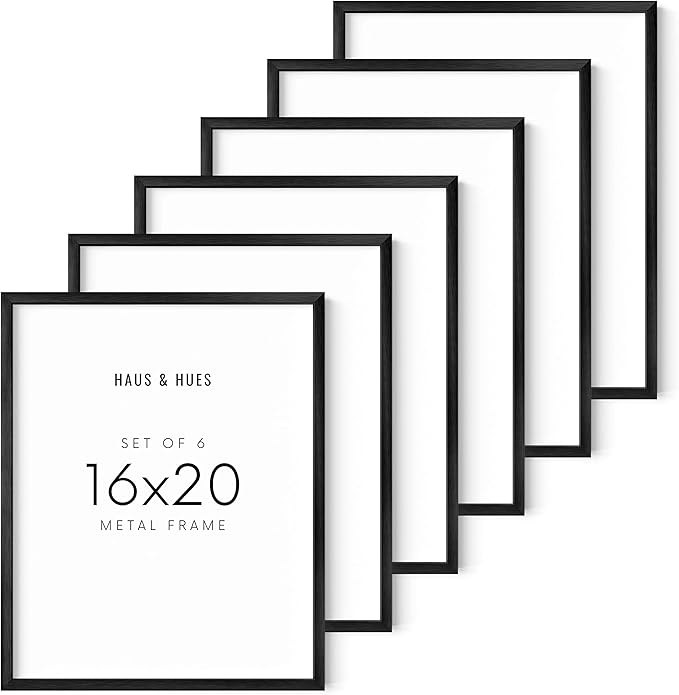 HAUS AND HUES 16x20 Black Metal Picture Frames - Features Premium Aluminum & Hanging Hardware, Shatterproof Plexiglass - Ideal for Home, Room, Office (16x20 in, Black, Set of 6)