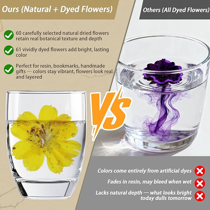 173Pcs Real Dried Pressed Flowers for Crafts - Natural Dry Flower Kit for Resin, Stickers, Bookmarks, Candle Making, Soap, Nail Art, Frames, Invitations & Jewelry