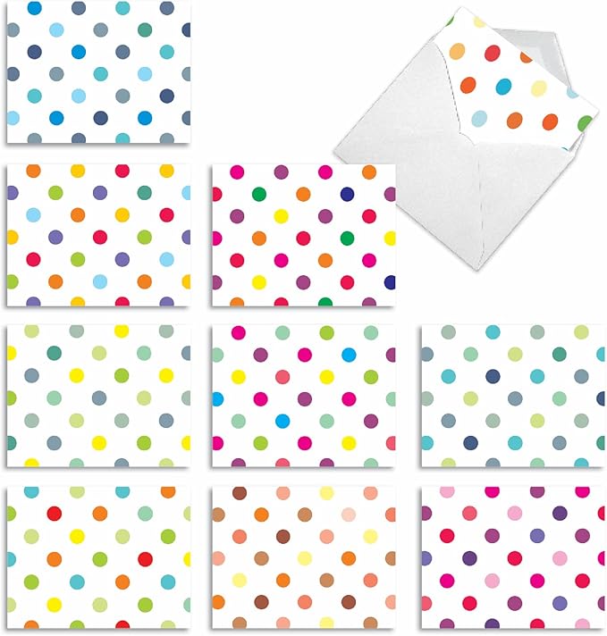 The Best Card Company - 10 Boxed All Occasion Cards with Envelopes for Men and Women (4 x 5.12 Inch) - Colorful, Fun Note Cards Assorted - Happy Dots M6569OCB