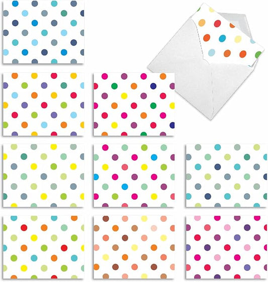 The Best Card Company - 10 Boxed All Occasion Cards with Envelopes for Men and Women (4 x 5.12 Inch) - Colorful, Fun Note Cards Assorted - Happy Dots M6569OCB