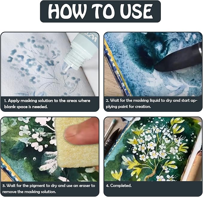 120ml Blue Masking Fluid for Watercolor Painting Kit, Fast Drying Easy Peel Use, Watercolor Masking Fluid Prevent staining Keeps Areas Colorless