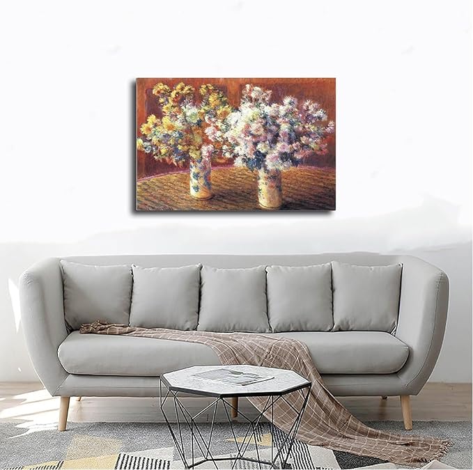 CFIOZYOS 40+ Monet Famous Print Posters Two Vases with Chrysanthems by Claude Monet Impressionism Canvas Poster Wall Art Print Bedroom Decor Office Room Kitchen Decor Gift Frame 24×36inch(60×90cm)