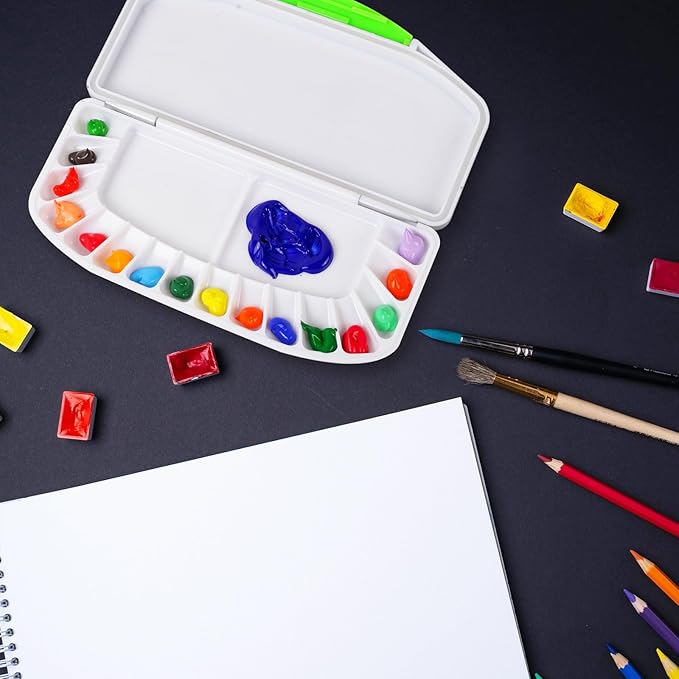 Falling in Art Airtight Watercolor Palette, Plastic Paint Palette with 16 Wells and 2 Mixing Areas, Folding Paint Tray with Lid, Suitable for Acrylic, Gouache and Watercolor