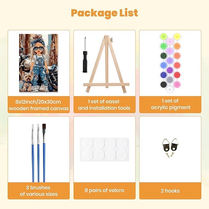 MXJSUA Motorcycle AMD Dog Framed Paint by Numbers for Adults Beginners, Easy Adults' Paint-by-Number Kits on Canvas with Easel, Acrylic Number Painting Crafts Kits Gifts for Home Decor, 8x12inch