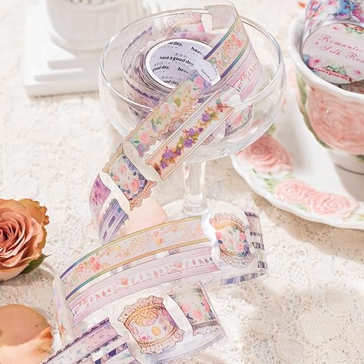 Romantic Silk Road PET Tape Set, 6 Rolls of Vintage Ephemera for Junk Journaling, Scrapbooking, Crafting, DIY Projects, Diaries, and Art Supplies