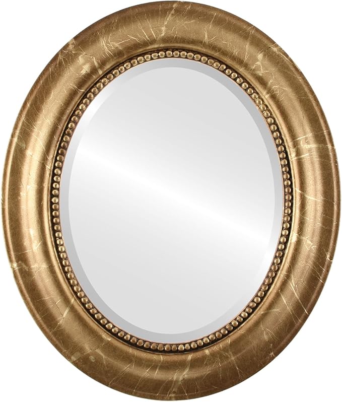 OVALCREST Oval Beveled Wall Mirror for Home Decor - Heritage Style - Champagne Gold - 17x21 Outside Dimensions
