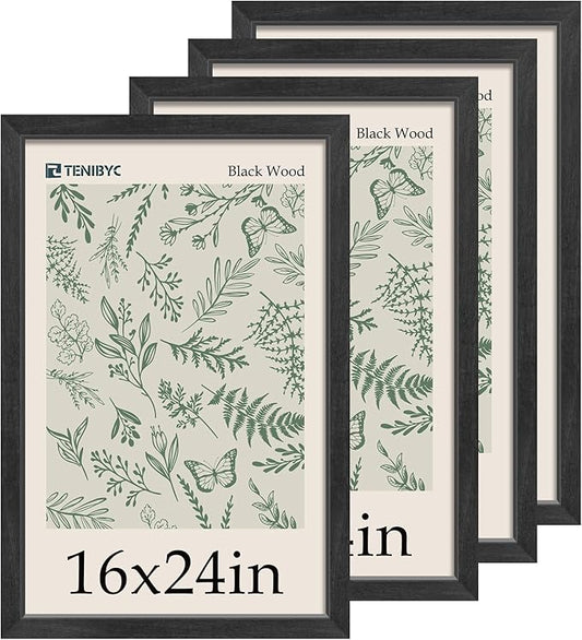 Picture Frame 4 Pack - Solid Wood Poster Photo Frame - Woodgrain Series - Room, Office, Gallery, Studio Display - Wall Hanging
