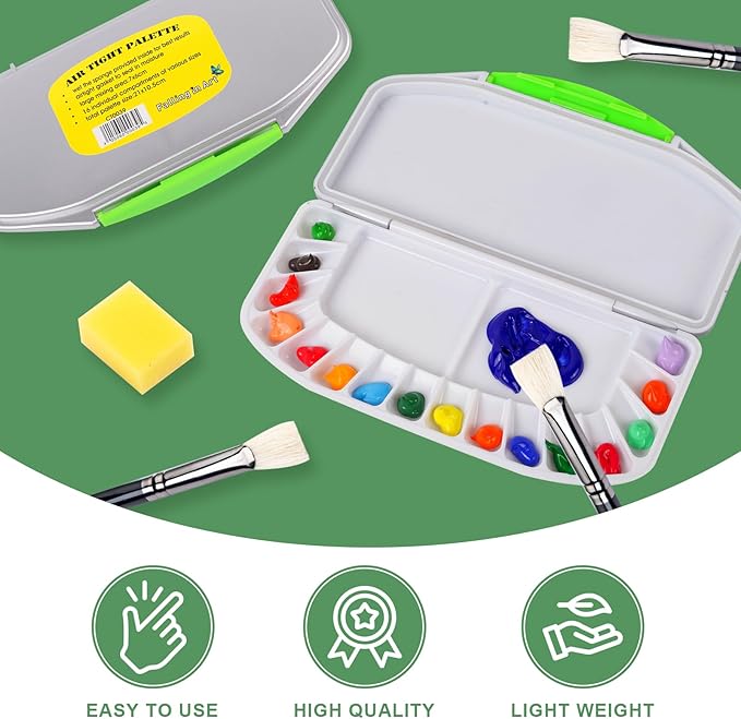 Falling in Art Airtight Watercolor Palette, Plastic Paint Palette with 16 Wells and 2 Mixing Areas, Folding Paint Tray with Lid, Suitable for Acrylic, Gouache and Watercolor