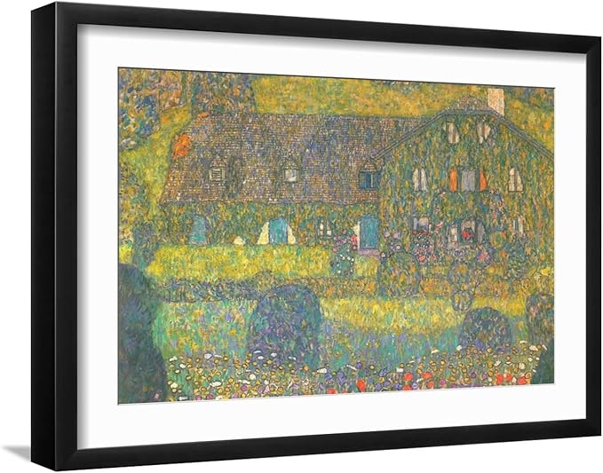 ART.COM Wall Art Print House in Attersee on Black Frame by Gustav Klimt, 22" x 16"