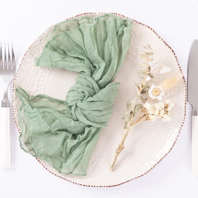 50 Pack Sage Green Cheesecloth Napkins Spring Cloth Napkins Set of 50 Sage Dinner Napkins Bulk 21x21 Inches for Wedding Bridal Shower Baby Shower Valentine's Day