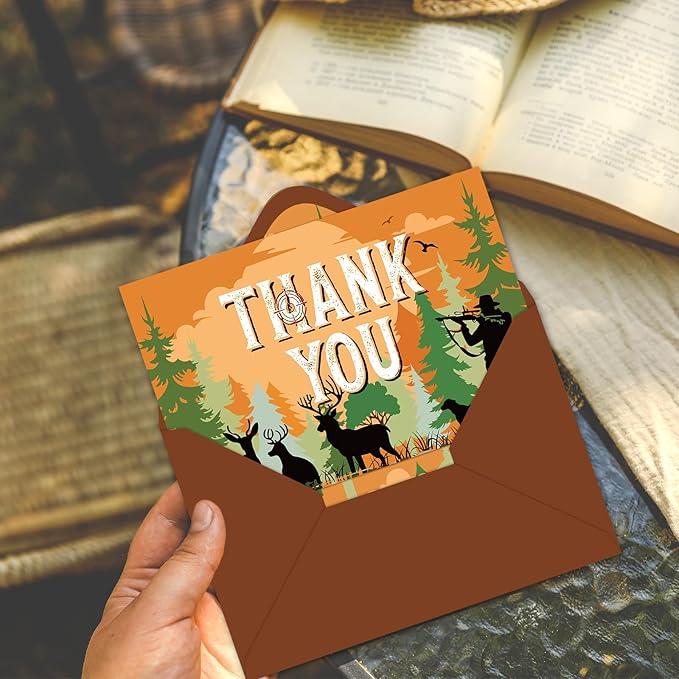 Whaline 24 Pack Hunting Camo Thank You Cards Greeting Cards with Envelopes Stickers Camouflage Camping Deer Blank Note Card for Birthday Baby Shower Party Supplies