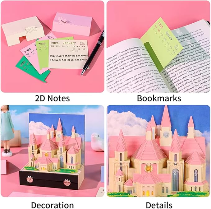 3D Art Calendar 2026,3D Memo Pad Creative Time Piece Calendar,Creative Non Stick Sticky Note,3D Memo Pad Art Notepad,Exquisite Paper Sculpture Gifts,Desktop Decoration Crafts