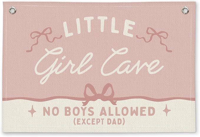 Coquette Pink Bow Little Preppy Room Decor - Linen Banner Wall Hanging Canvas Banner Flag Decor for Girls Nursery Toddler Playroom Bedroom Dorm Apartment
