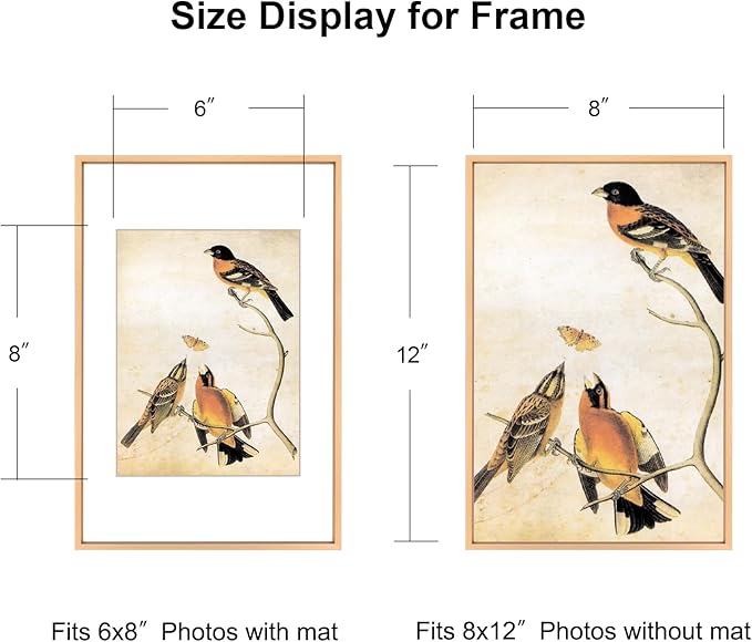 8x12 Picture Frame, Gold Metal Photo Frames with HD Glass, Fits 6x8 with Mat or 8 x 12 without Mat, Display for Wall and Table, 1 Pack
