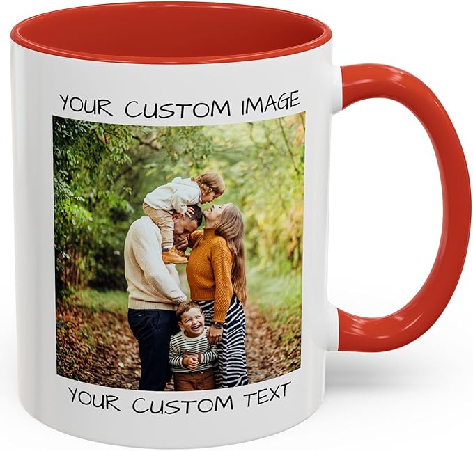 Personalized Coffee Mug – Custom Photo, Text, or Logo Ceramic Mug Tea Cup | Taza Personalizada with Picture or Message | Customized Gift Idea for Men & Women, Mom, Dad, Friends - White/Red 11oz