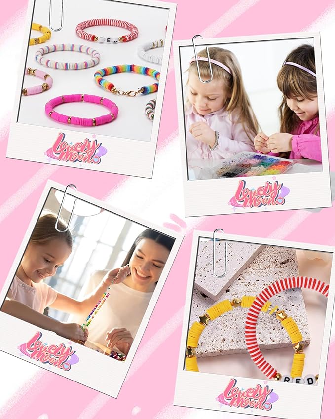 LovelyMoon Clay Beads Bracelet Making Kit Flat Beads with Charms for Friendship Jewelry Making Kit for Beginner Creative Arts and Crafts Gifts for Kids Ages 6 7 8 9 10 11 12 Girls