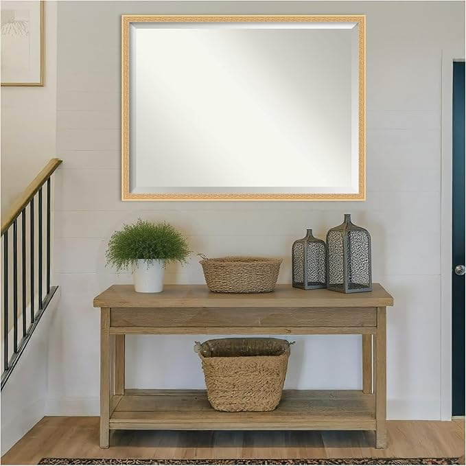 Amanti Art Gold Wall Mirror 32x42 Bethany Gold Rectangle Bathroom Mirror for Wall Decor Living Room, X-Large Traditional Wood Frame, Hangs Horizonally and Vertically, Bathroom Decor, Beveled Edge