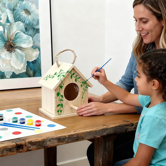 YUEYARIT Birdhouse Kit, 2 Sets of DIY Wooden Bird House Kits, Painting, Graffiti Woodworking Kits, Handcraft Bird Feeder Sets, Christmas Woodworking Kits Gifts