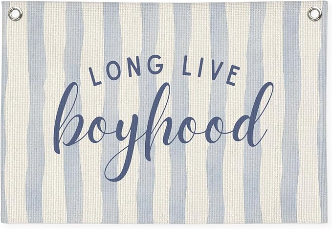 Navy Blue Decor Long Live Boyhood Wall Art,Boy Room Decor,Nursery Playroom Banner Print Wall Decor for Boys Bedroom Living Room Toddler Decorations Teen Boy Kid 30X20 Inch