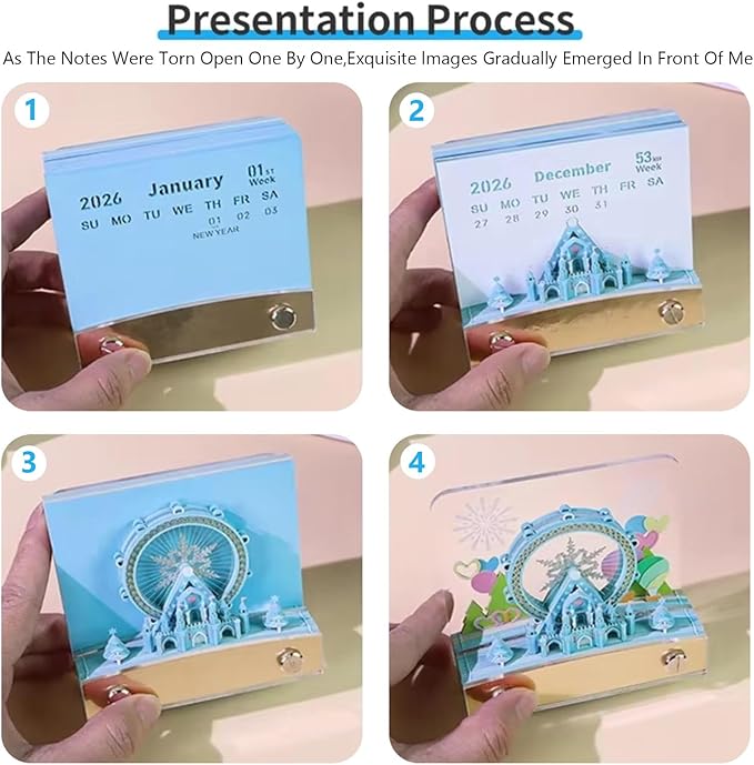 3D Art Calendar 2026,3D Memo Pad Creative Time Piece Calendar,Creative Non Stick Sticky Note,3D Memo Pad Art Notepad,Exquisite Paper Sculpture Gifts,Desktop Decoration Crafts