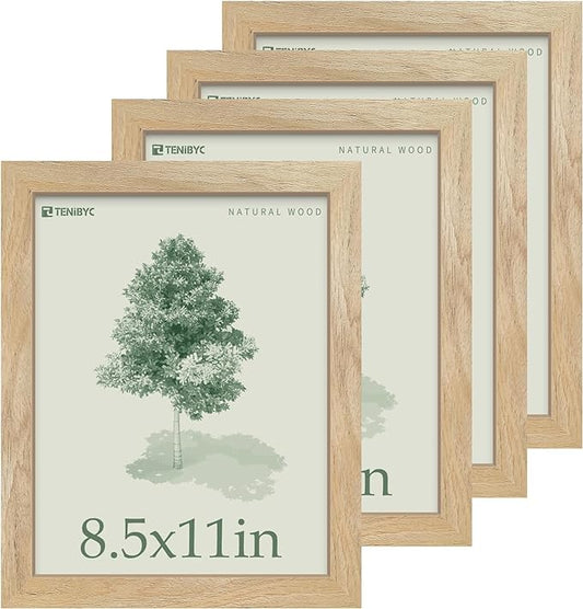 Picture Frame 4 Pack - Solid Wood Poster Photo Frame - Woodgrain Series - Room, Office, Gallery, Studio Display - Wall Hanging