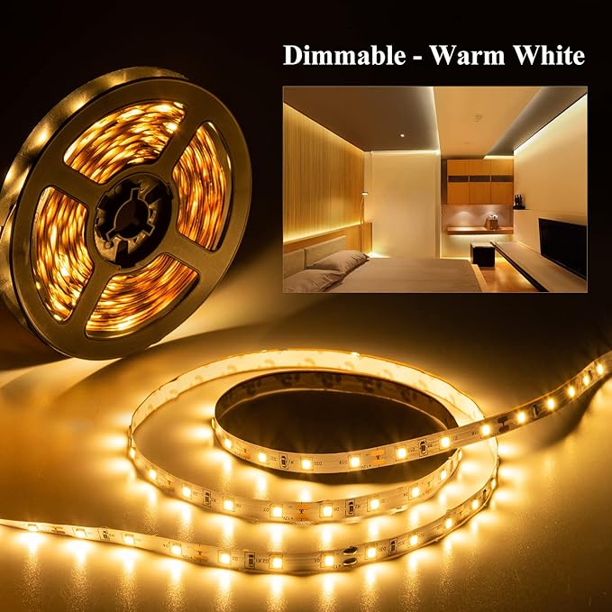 40ft Warm White Led Strip Lights, Flexible 3000k Dimmable Super Bright 12V led Light Strip in Indoor Cuttable for Bedroom, Christmas, Kitchen, Cabinet,Mirror, Not Waterproof, 2 Rolls of 20ft