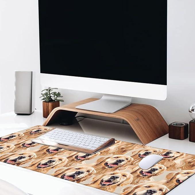 Golden Retriever Large Gaming Desk Mat,Rubber Non-Slip Cute Dog Animal Mouse Pad,31.5x11.8x0.12in Extended Puppy Mousepad,Game Lover Mice Pads Gifts,Office Home Deskmat Decor