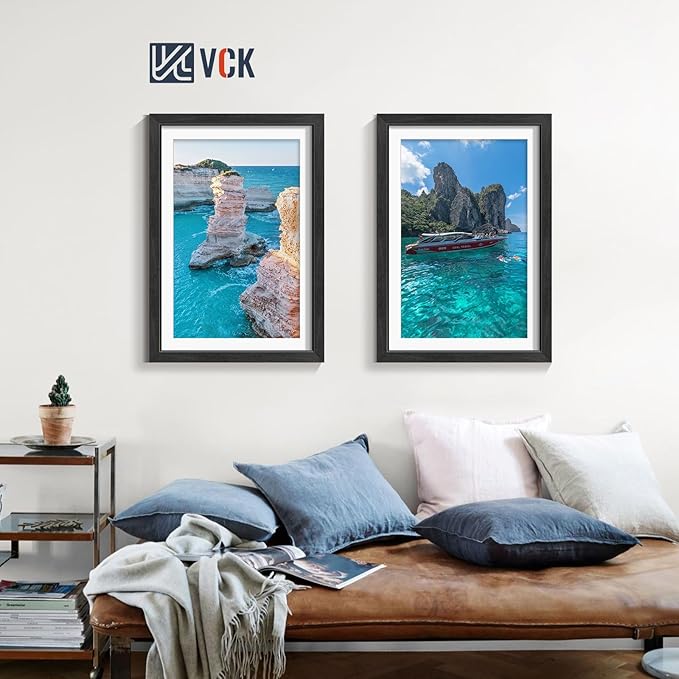 VCK 13x19 Picture Frames Black Set of 5, Wide Border Wood, Tempered Glass, Display 11x17 Photo with Mat or 13 x 19 without, for Home, Office, Gallery, Woodgrain Series, Wall Hanging