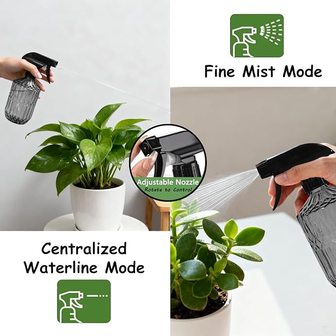 Glass Plant Mister Bottle, 15oz Refillable Water Spray Bottle with Adjustable Mist Nozzle for Indoor Flowers, Outdoor Gardening, Cleaning, Hair and Pets Care (Gray)
