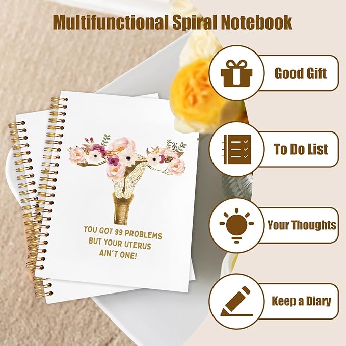 WUCHJ Hysterectomy Gifts Notebook, Pregnancy Gifts Journal, Floral Feminist Uterus Anatomy Spiral Notebook Journal for Note Taking, Nurse Medical Office Supplies, 5.5x8.3 Inch