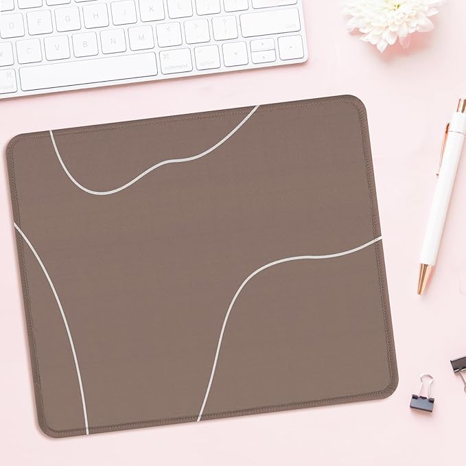 Seorsok Square Aesthetic Cute Line Mouse Pad,Office Home Personalized Mouse Mat Design,Waterproof Mousepad,Non-Slip Rubber Base Computer Mouse Pads for Wireless Mouse,Brown