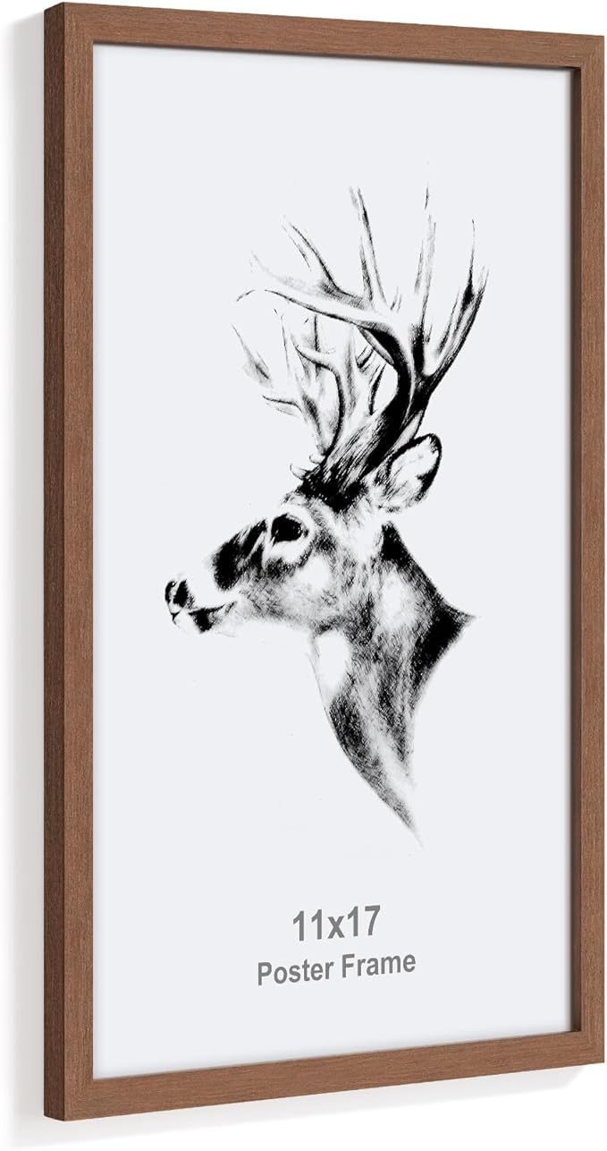 Yaetm 11x17 Picture Frames Set of 4, Walnut Brown, Solid Wood Poster Frame 11x17 for Wall Gallery, Horizontal and Vertical Wall Mounting (4 pack, Walnut)