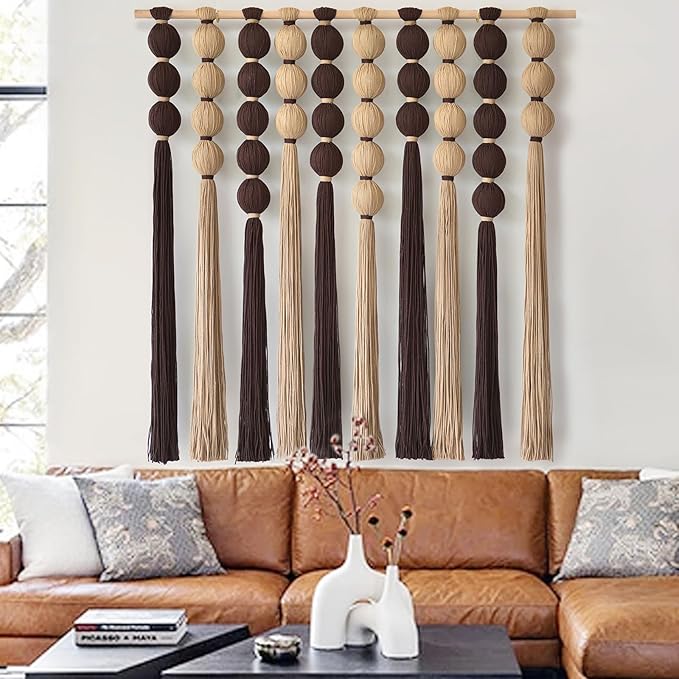 IOWER Macrame Wall Hanging Large Boho Wall Decor Natural Brown Khaki Sphericity Cotton Textile Fiber Yarn Wall Art Handmade For Livingroom Bedroom Wedding Party 39" Wx39 L