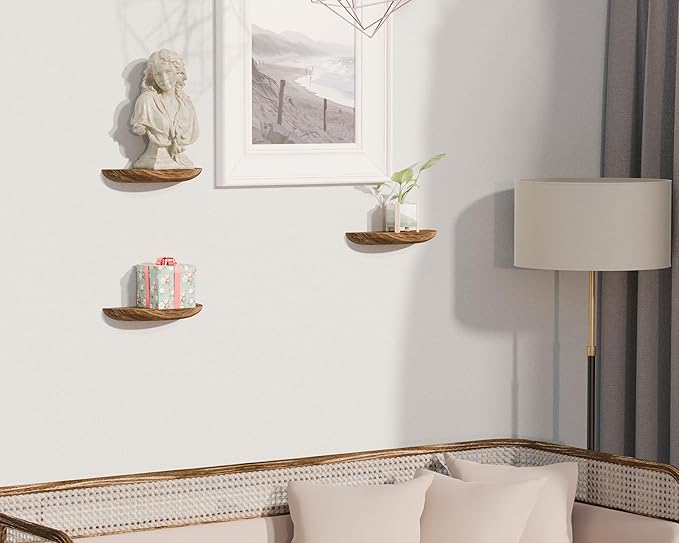 Solid Wood Half Round Rustic Floating Shelves, Natural Wood Wall Shelves, Elevate Your Space. Perfect for Living Rooms, Bathrooms, Bedrooms, Offices, Children's Rooms,Pictures Plants Books